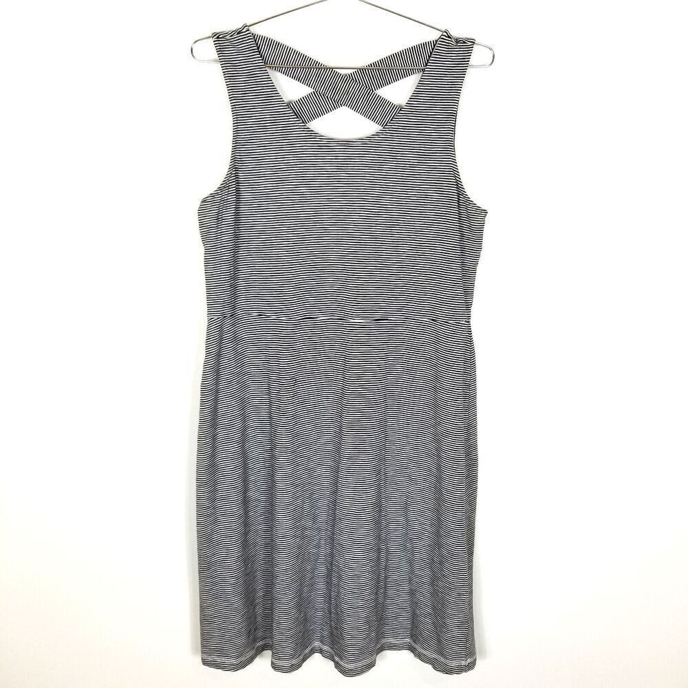 Talbots Hello Saturday Dress Womens XL Stripe Cross Back Sleeveless Stretch Midi
